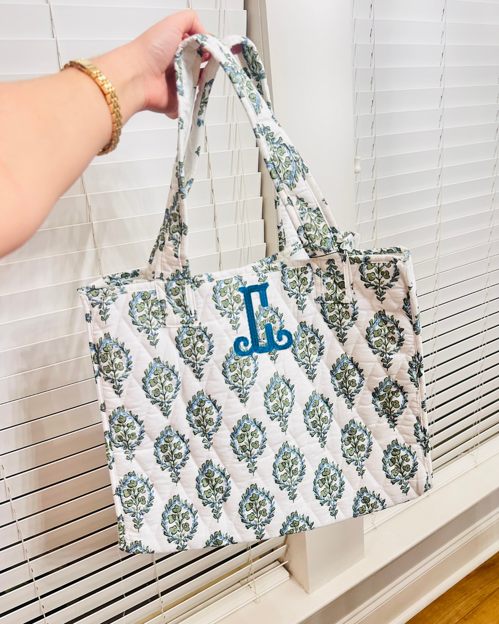 Quilted Tote Bag - Poppy Print