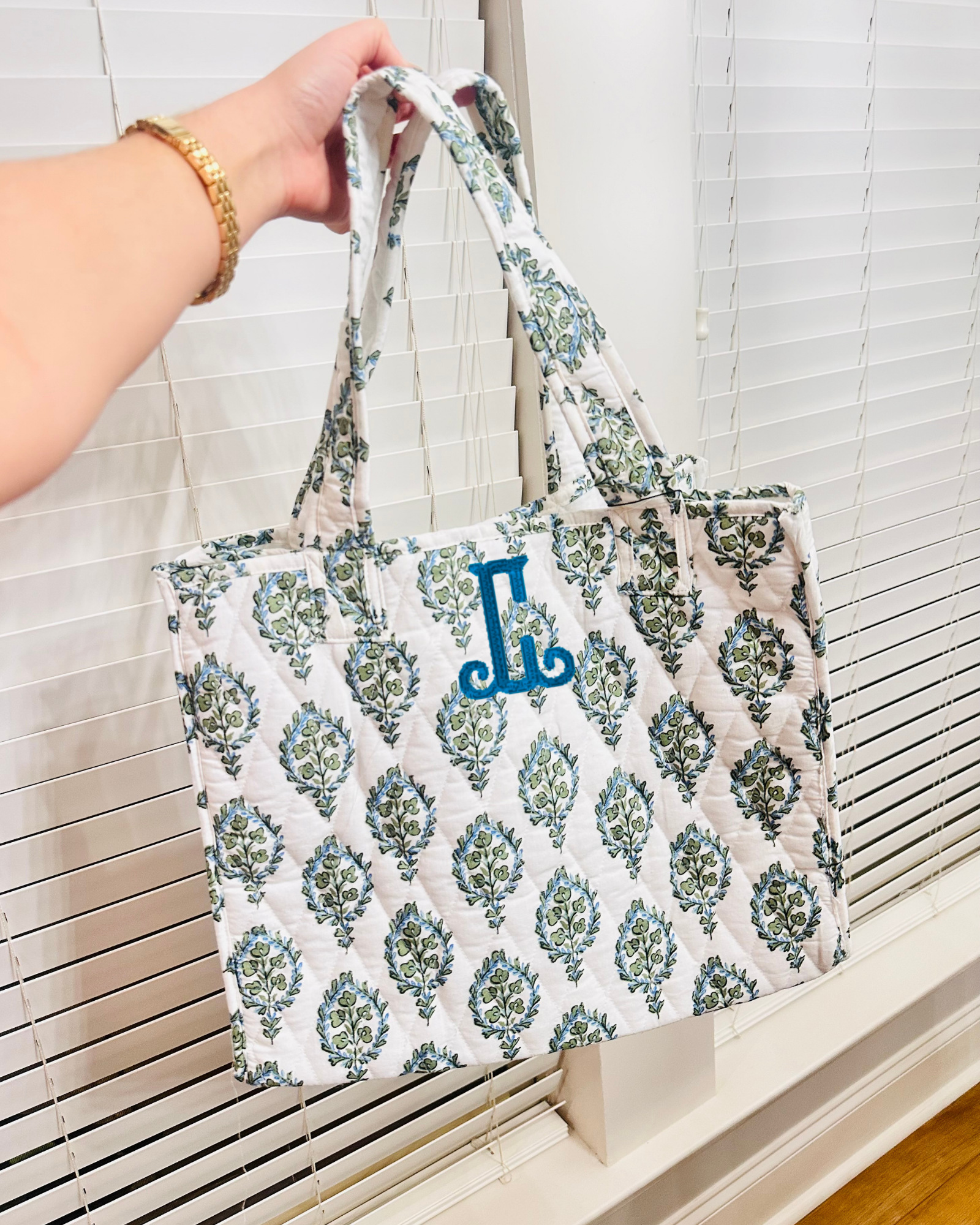 Quilted Tote Bag - Poppy Print